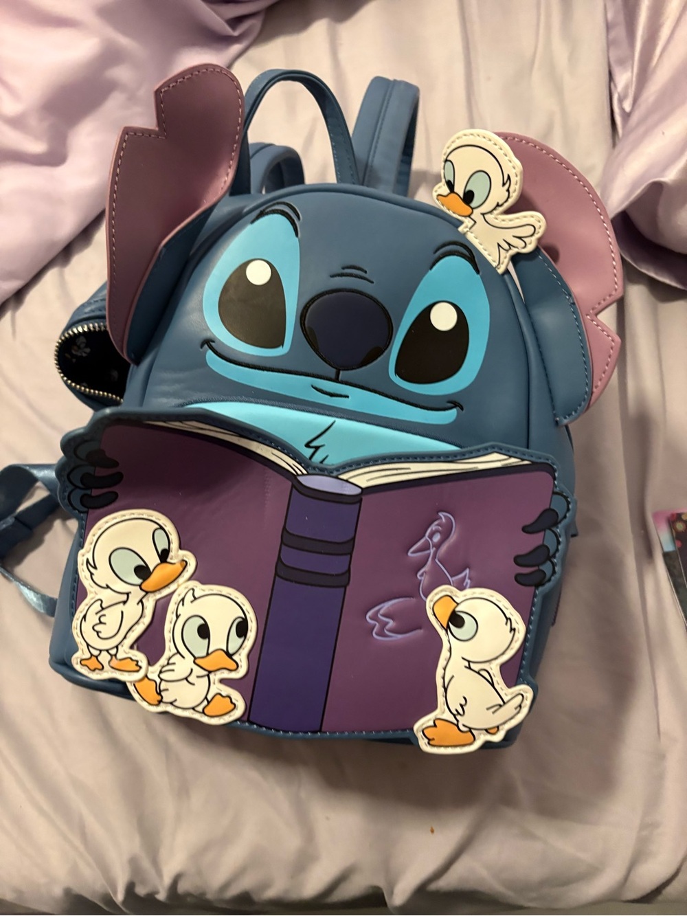 Loungefly Stitch Mini Backpack in Blue & Purple with Duck Appliqués